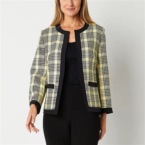 Black Label By Evan Picone Plaid Suit Jacket Color Pale Yellow Multi