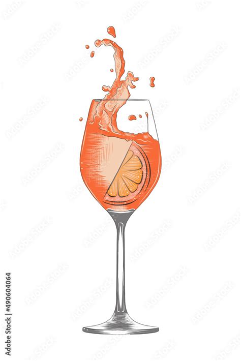 Vector Engraved Style Aperol Spritz Alcoholic Cocktail Illustration For