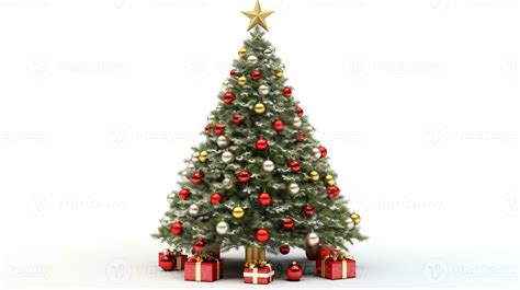 Ai Generated Christmas Tree With Decorations Isolated On The White