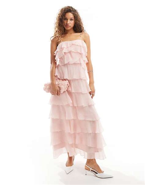 Sister Jane Tiered Ruffle Midaxi Dress In Pink Asos