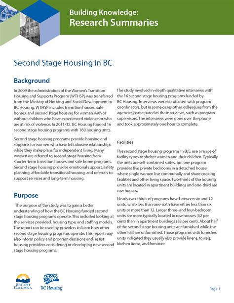 Building Knowledge Research Summaries Second Stage Housing In B C Research Centre Bc Housing