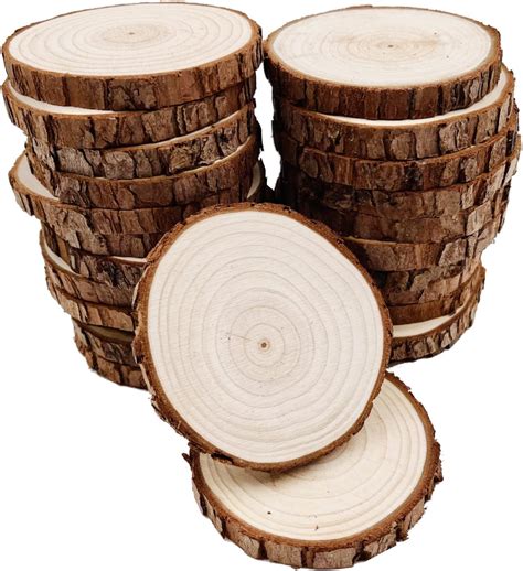 Unfinished Natural With Tree Bark Wood Slices 30 Pcs 6 7cm Disc