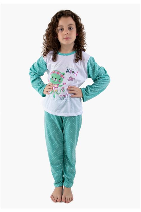 Pijama Longo De Malha Infantil 108 Verde Ref CEZ PA108 007 Kaisan