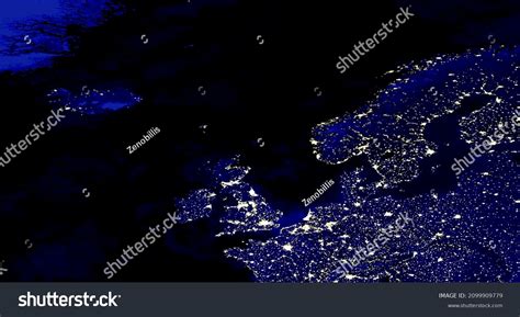 North European Continent Electric Lights Map Stock Photo 2099909779