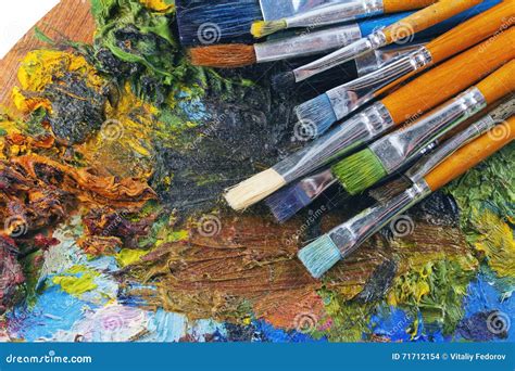 Set Of Brushes And An Artist Palette Stock Photo Image Of Drawing