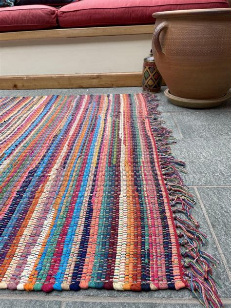 Bolo Pantera Cor De Rosa - FESTIVAL Boho Rug Flat Weave Rag Rug With Multicolours and Tassels ...