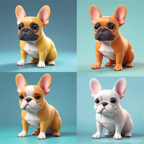 Three-view French Bulldog in Pixar Style | Stable Diffusion Online