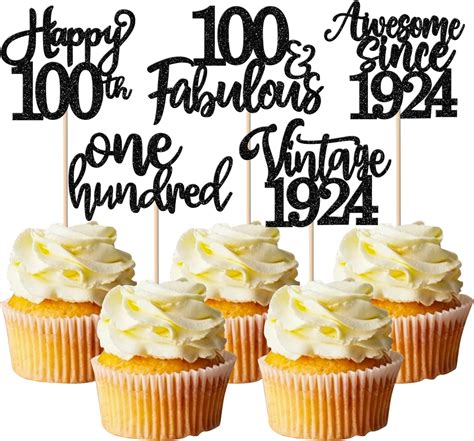 Amazon Pack Vintage Cupcake Toppers Glitter Happy Th