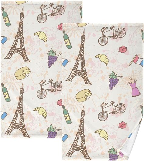 Bestwell Pack Eiffel Tower Cotton Hand Towels Absorbent Bath Towel