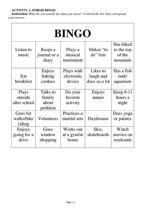 Perdev Lesson 7 Understanding Stress ACTIVITY 1 STRESS BINGO