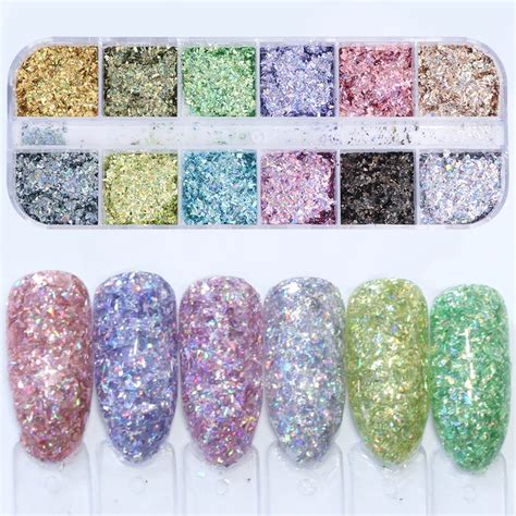 Grids Nail Powder Laser Summer Glitter Irregular Thin Flak Design