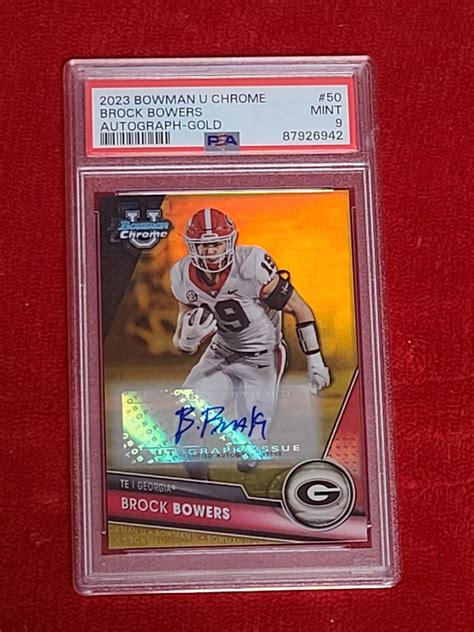 Brock Bowers 2023 1st Bowman Chrome U Graded Rc AUTO Gold 18 50 PSA