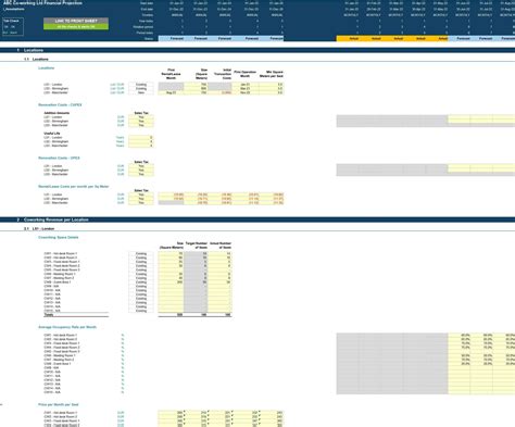 Coworking Business Financial Projection Statement Model