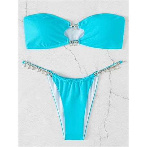 Rhinestone Jewelled Diamond Bikini Female Bandeau Swimsuit Women Swimwear Two Pieces Bikini Set