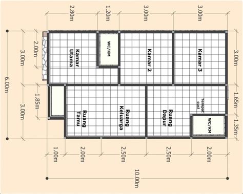 5 Denah Rumah 6x9 3 Kamar Tidur Tanpa Garasi Untuk Keluarga