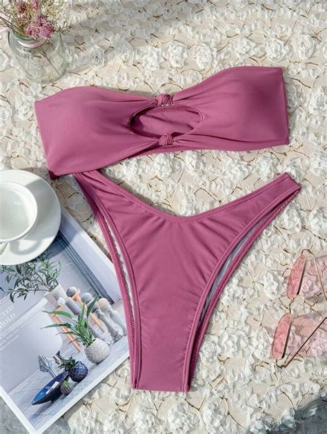 Shein Swim Conjunto De Mai Bikini Separado Acolchoado Sem Fio De Ver O