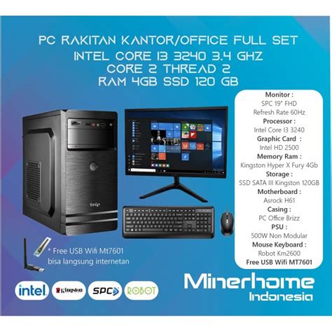 Jual Pc Rakitan Office Kantor Full Set Intel Core I Ram Gb Ssd