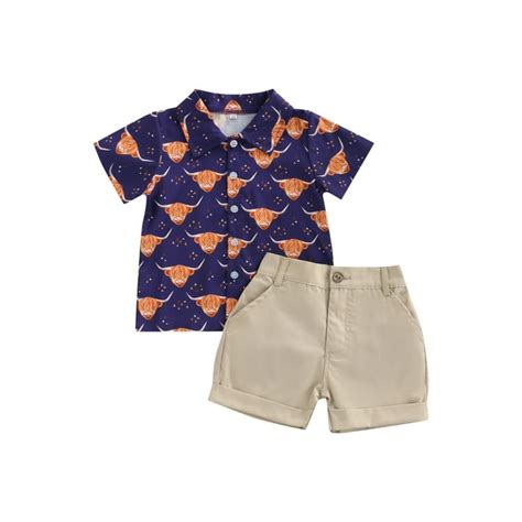 Thefound Toddler Baby Boy Short Sleeve Button Down Shirt Shorts Set 2t