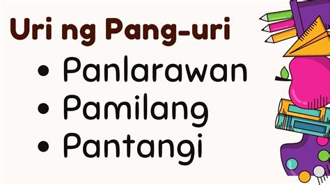 Uri ng Pang uri: Panlarawan, Pamilang, at Pantangi - YouTube