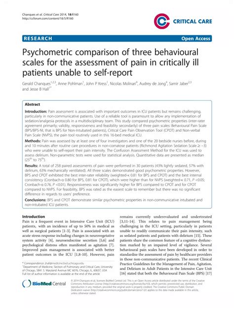 Pdf Psychometric Comparison Of Three Behavioural Scales For The Assessment Of Pain In