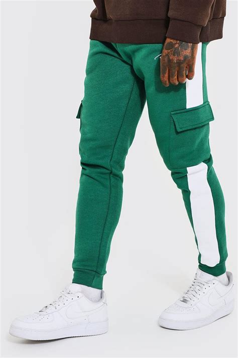 Skinny Man Cargo Colour Block Jogger Boohoo Uk