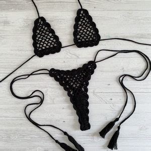 Sexy Crochet Bikini Set Sheer Thong Swimsuit White Womens G String Swimsuit Sexy G String
