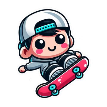 Sticker Of Boy Doing Skateboard Tricks, Cute Skateboarding, Skateboard ...