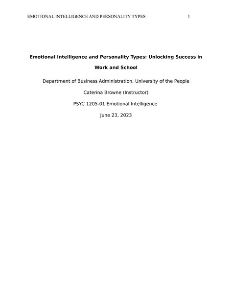 Psyc Unit Written Assignment Emotional Intelligence And