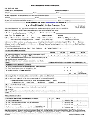 Fillable Online Cdc Acute Flaccid Myelitis Patient Summary Form Acute