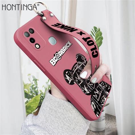 Hontinga For Infinix Hot 10 Play Hot 11 Play Wrist Strap Case Fashion Black Brand Bear Phone