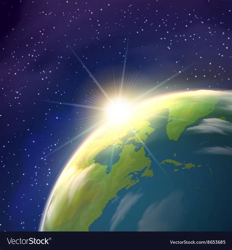 Sunrise earth space view realistic poster Vector Image