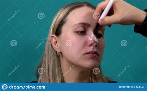 Woman Applies A White Nose Mask Against Blackheads On The Skin Stock Image Image Of Charcoal