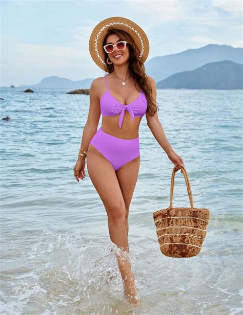 Blooming Jelly Womens High Waisted Bikini Set Tie Knot High Rise Two Piece Swimsuits Bathing