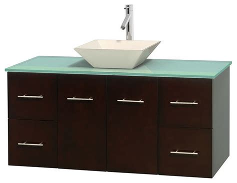 48 Single Bathroom Vanity In Espresso Green Glass Countertop Sink