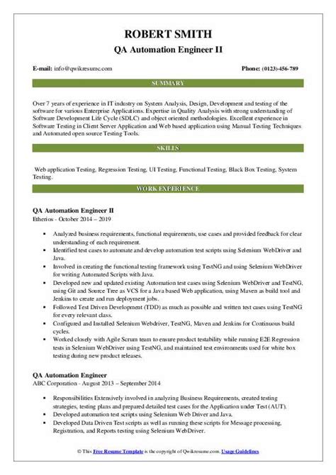 Qa Automation Engineer Resume Samples Templates For