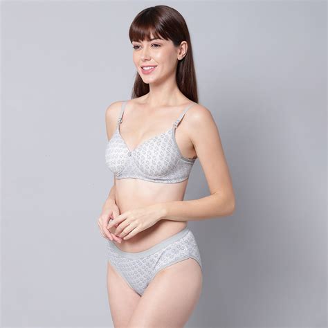 Buy Prettycat Printed Tshirt Bra Panty Lingerie Set Grey Online