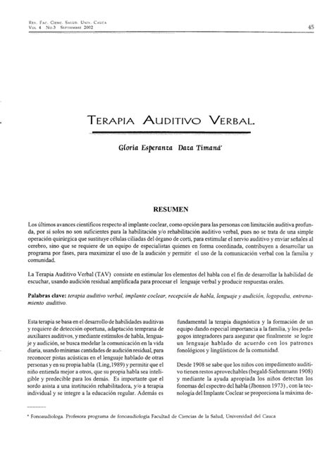 Terapia Fonoaudiol Gica Auditivo Verbal En Ni Os Y Adultos Rev Fac