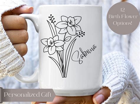 Custom Birth Month Flower Mug Birth Month Flower Name Mug Personalized