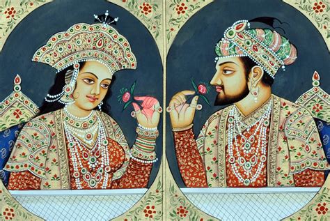 miniature painting  shah jahan  mumtaj india asia