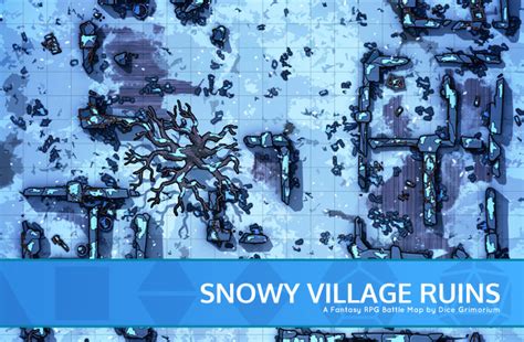 Snowy Village Ruins - D&D Map for Roll20 And Tabletop - Dice Grimorium