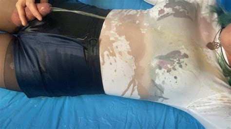 Transgirl Piss Drenched In White Tshirt And Disco Shorts Shemale Stockings Porn Feat