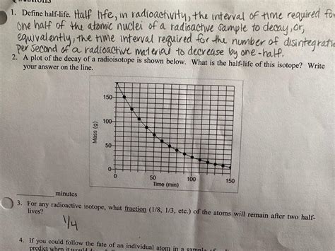 Solved 1 Define Half Life Half Life In Radioactivity The Chegg