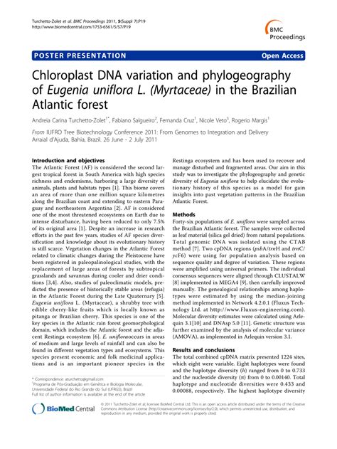 PDF Chloroplast DNA Variation And Phylogeography Of Eugenia Uniflora