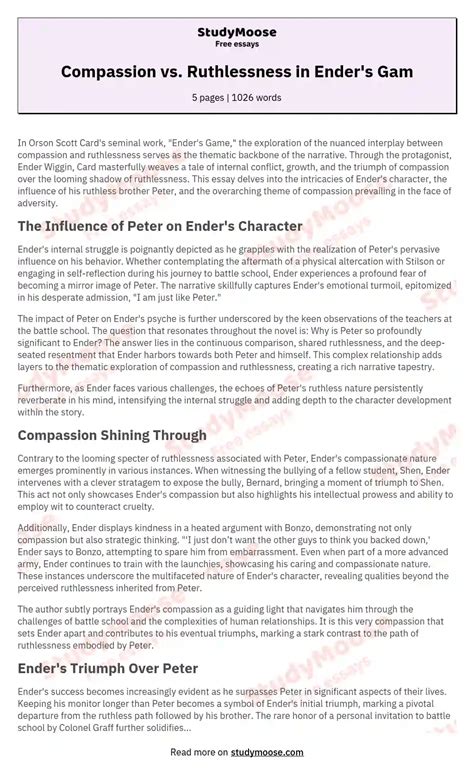 Compassion Vs Ruthlessness In Ender S Gam Free Essay Example