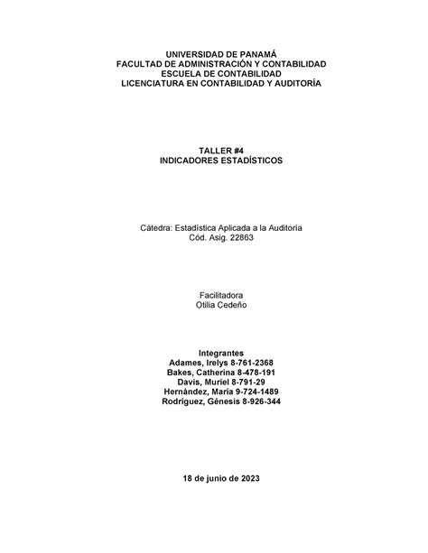 Taller 4 Calificado asd UNIVERSIDAD DE PANAMÁ FACULTAD DE