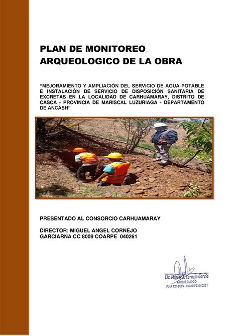 PLAN Monitoreo Arqueologico PLAN DE MONITOREO ARQUEOLOGICO DE LA OBRA