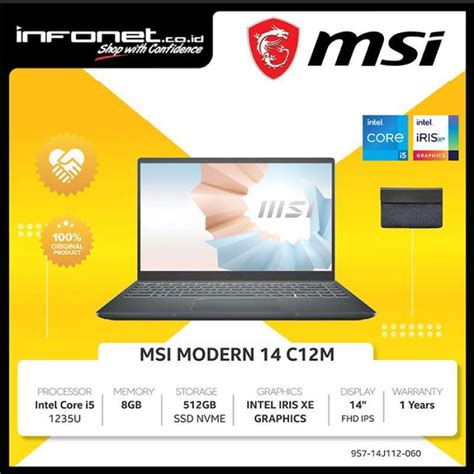 Jual Msi Modern 14 C12m I5 1235u 8gb 512gb 14 Fhd W11 Di Seller Infonet