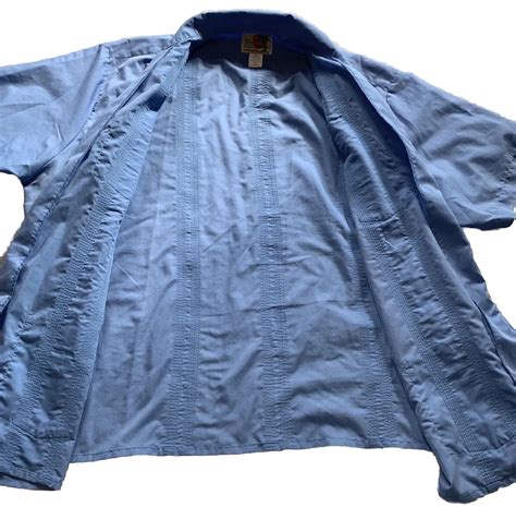 Genuine Haband Guayabera Blue Pocket Embroidered Fu Gem