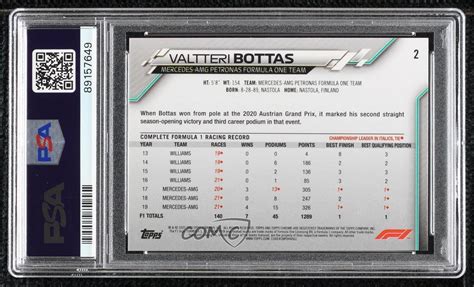 2020 Chrome Formula 1 Image Variation Refractor Valtteri Bottas PSA 9