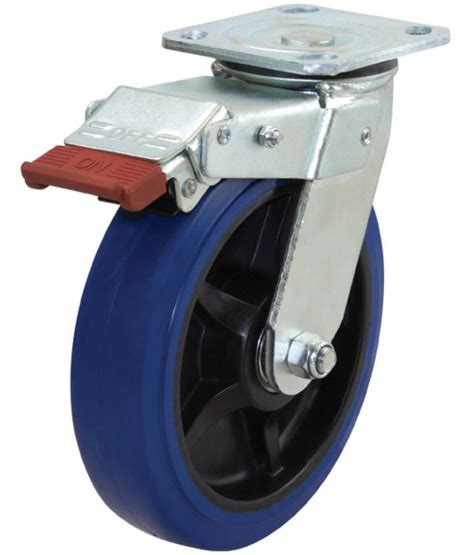 S8832SLB 200mm Rebound Rubber Wheel W Brakes 250kg Capacity Castor